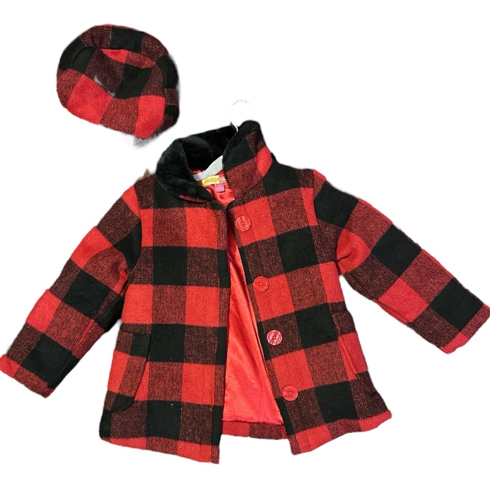 Girls Buffalo Plaid Coat & Hat set